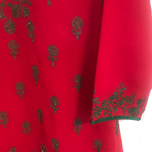 Red & green Bollywood tunic kurthi top - Picture 7 of 8
